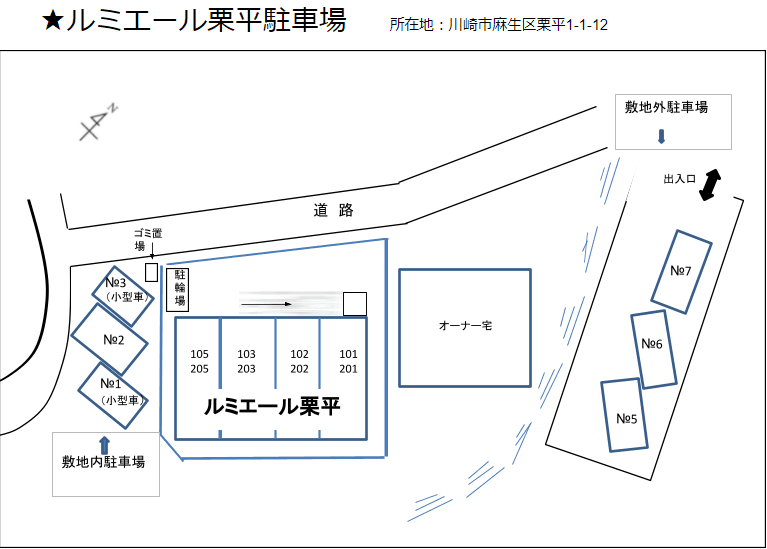 ルミエール栗平駐車場の駐車配置図