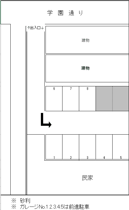荒木ガレージの駐車配置図