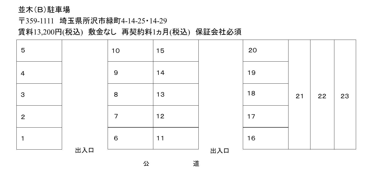 並木駐車場（Ｂ）の駐車配置図