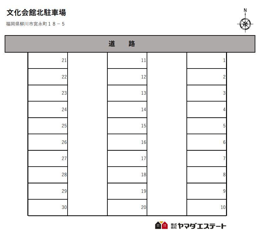 文化会館北駐車場の駐車配置図