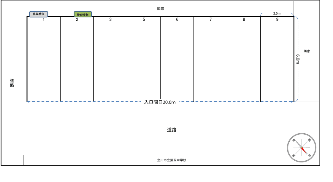 五中南駐車場の駐車配置図