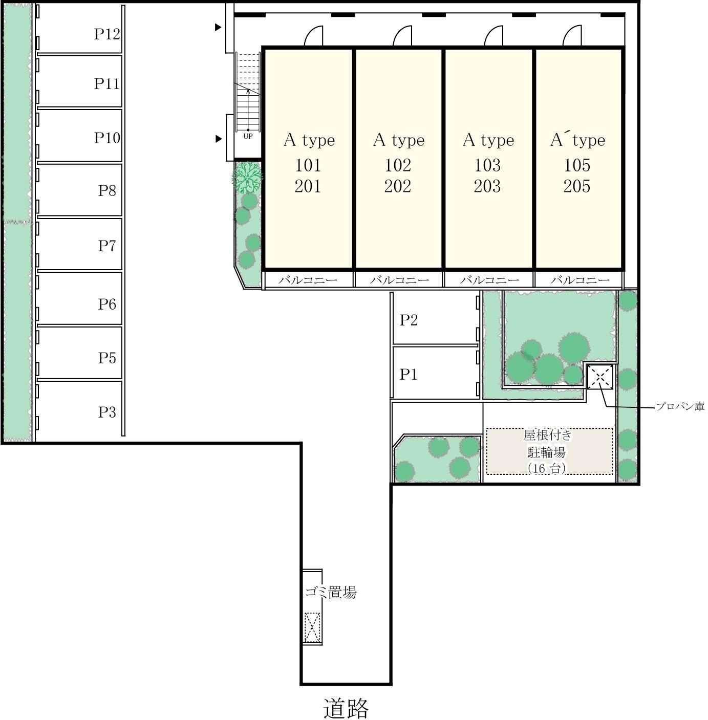 リブリ・ヤナギⅡ駐車場の駐車配置図