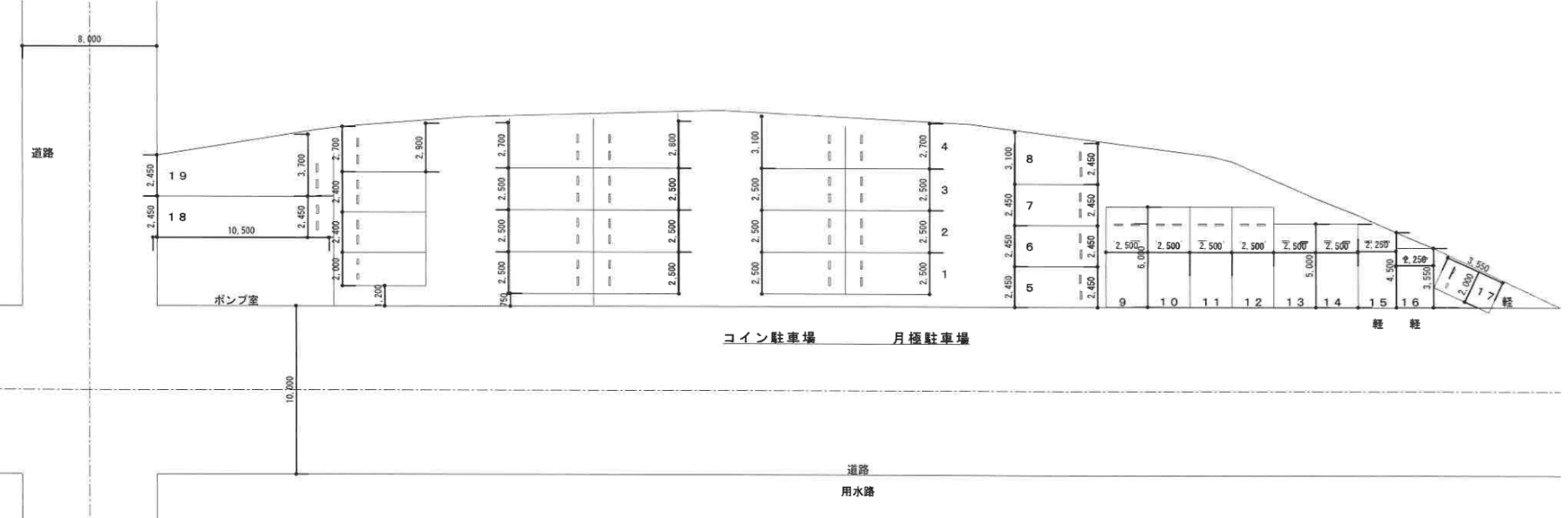 トップパーク下山門駐車場の駐車配置図