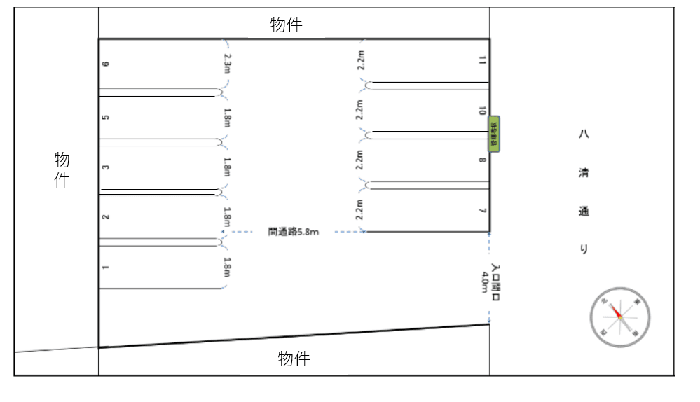 三田八清有料駐車場の駐車配置図