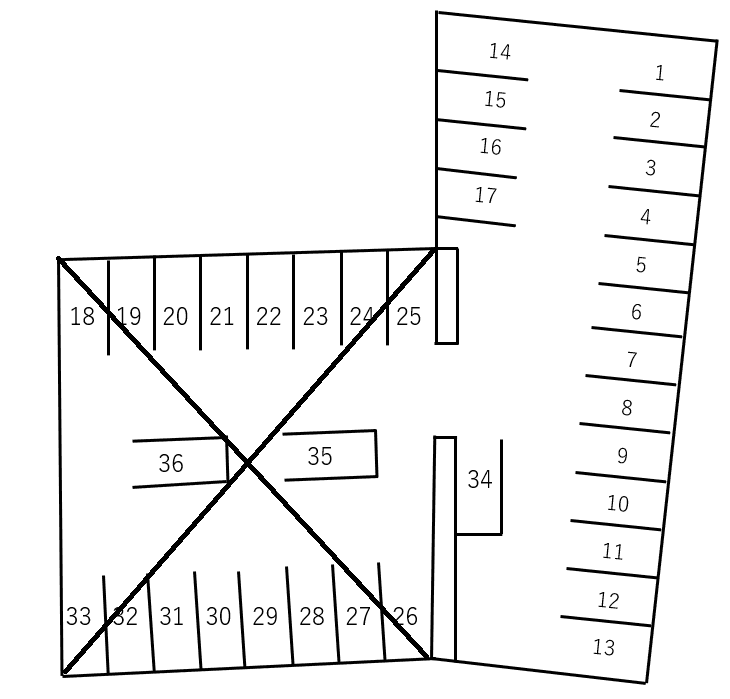 丸六伊藤パーキング南（奥）の駐車配置図