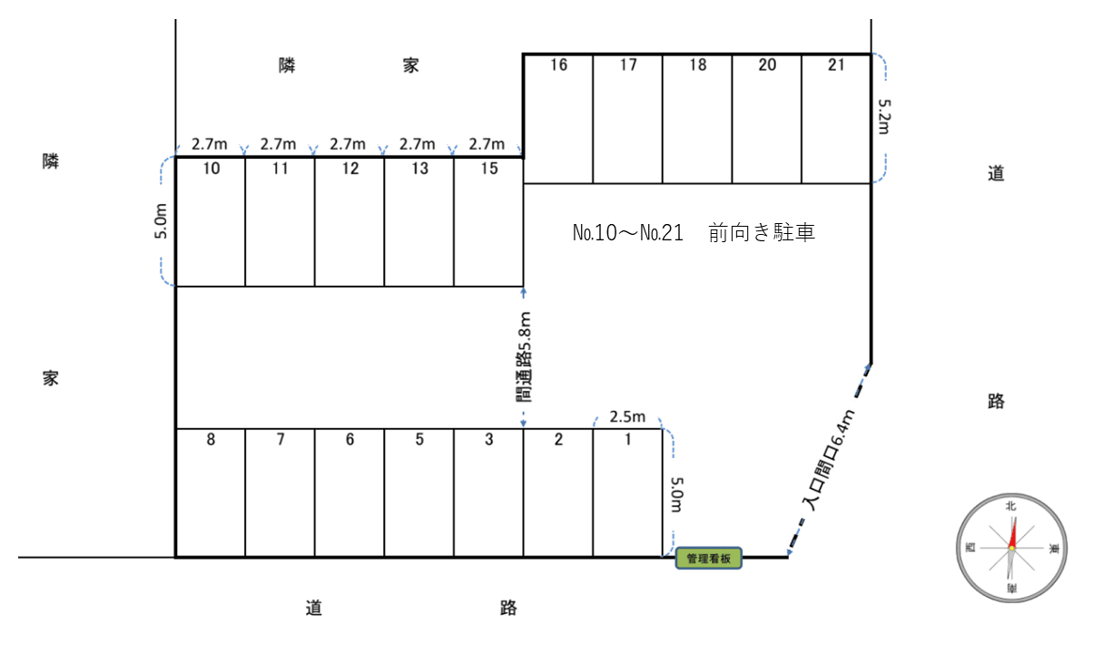 三田駐車場の駐車配置図