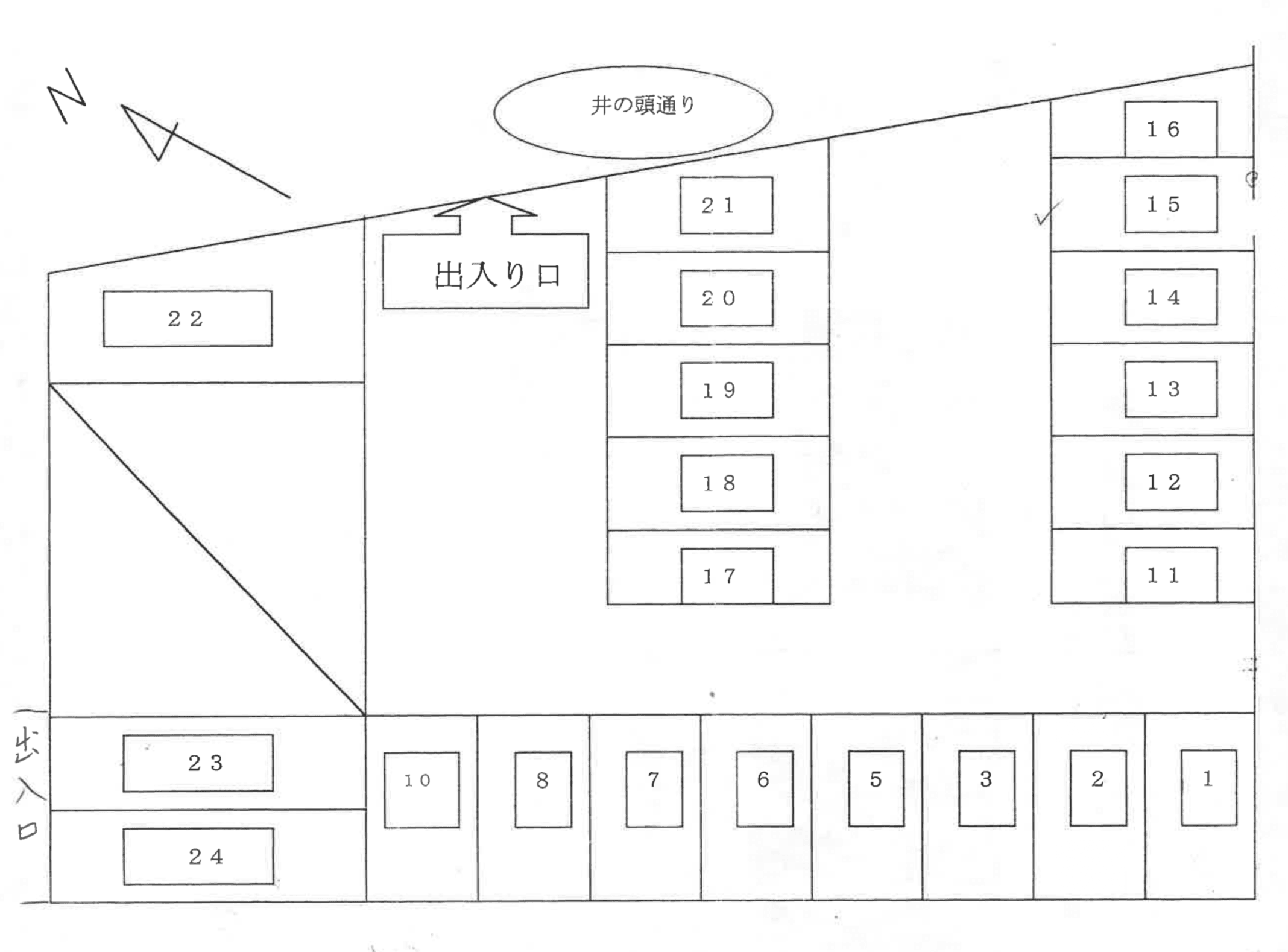 西久保1パーキングの駐車配置図