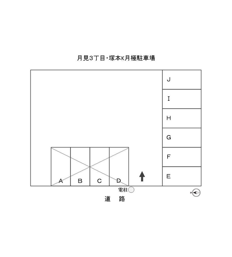 月見3丁目・塚本K月極駐車場の駐車配置図