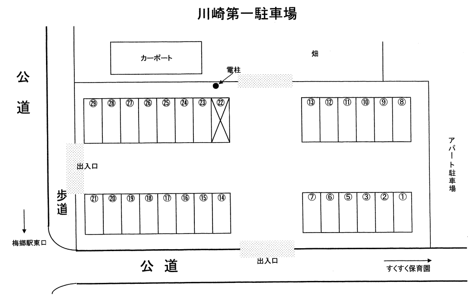 川崎第一駐車場の駐車配置図