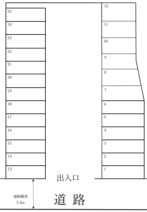 八木泉第1駐車場の駐車配置図