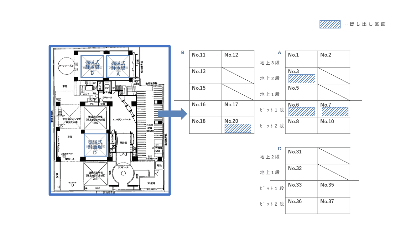 立売堀４丁目駐車場の駐車配置図