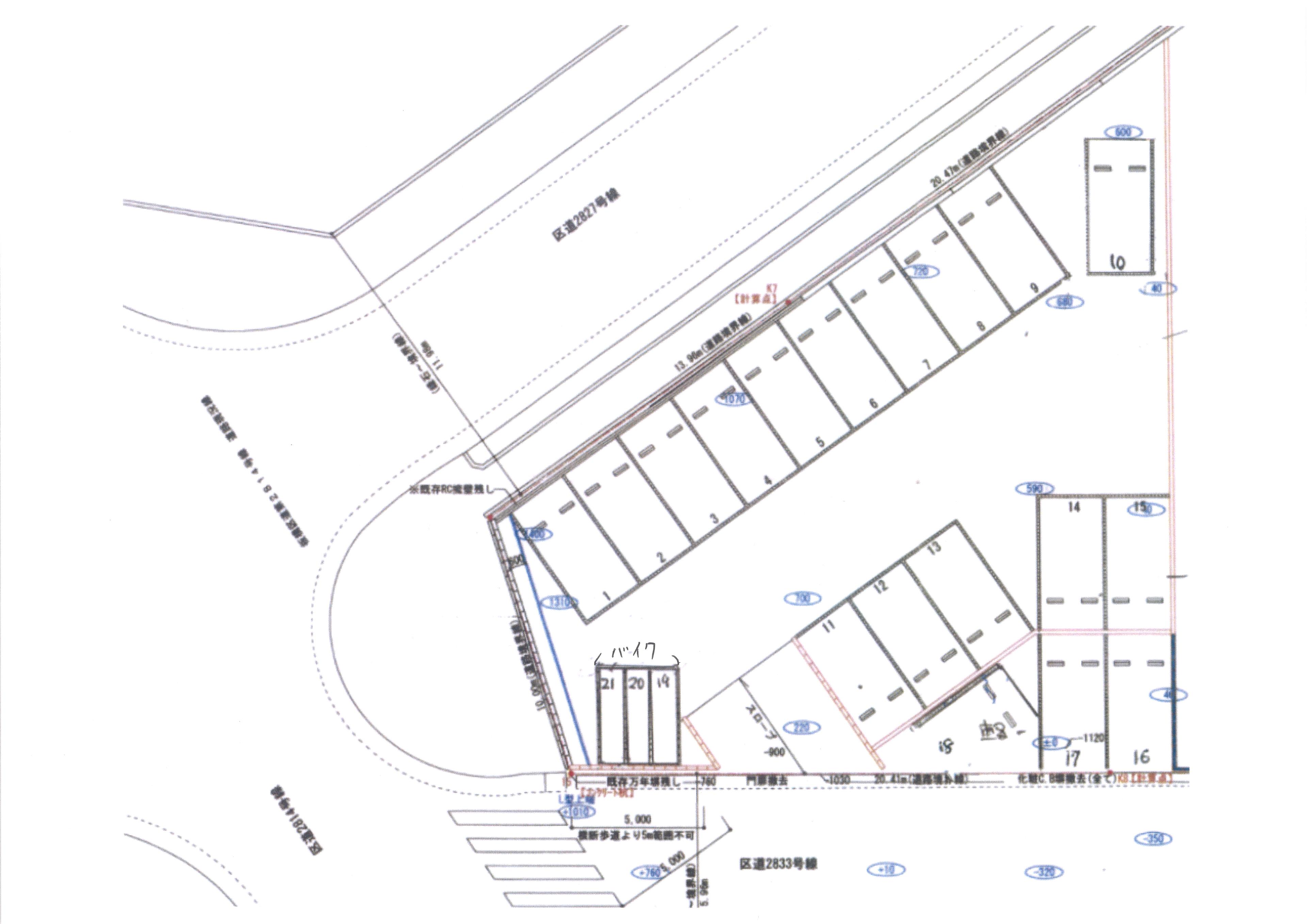 石川橋公園前駐車場の駐車配置図