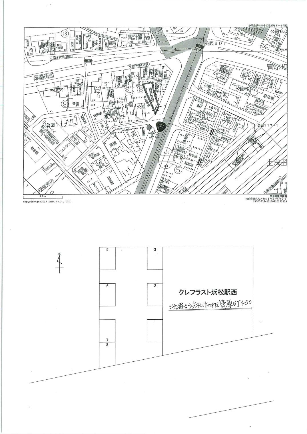 クレフラスト新浜松駅西　敷地外の駐車配置図