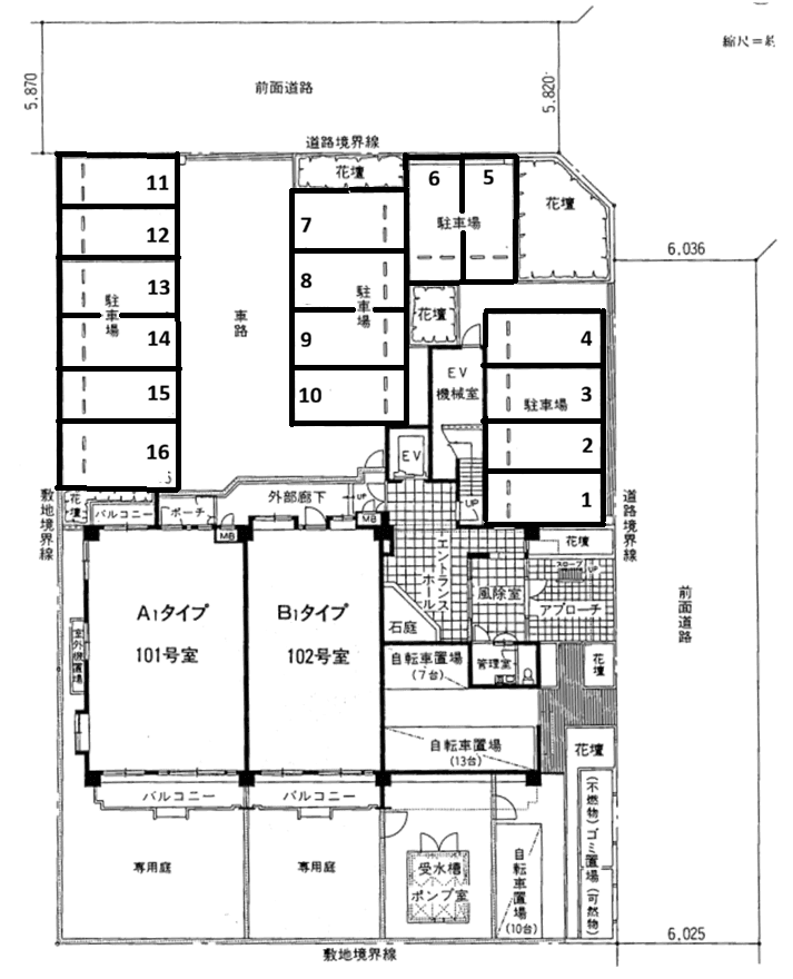 コアマンション別府の駐車配置図