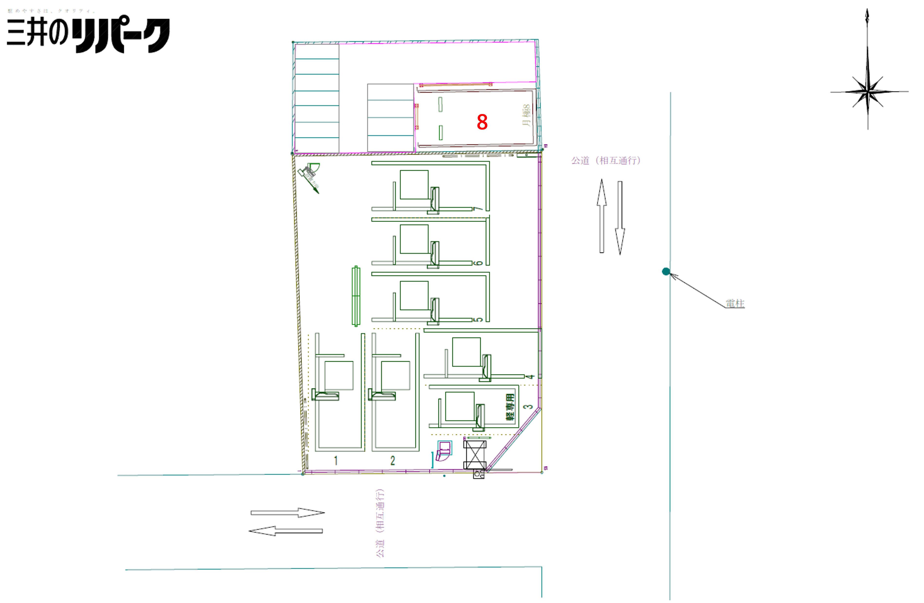 東中島５丁目の駐車配置図