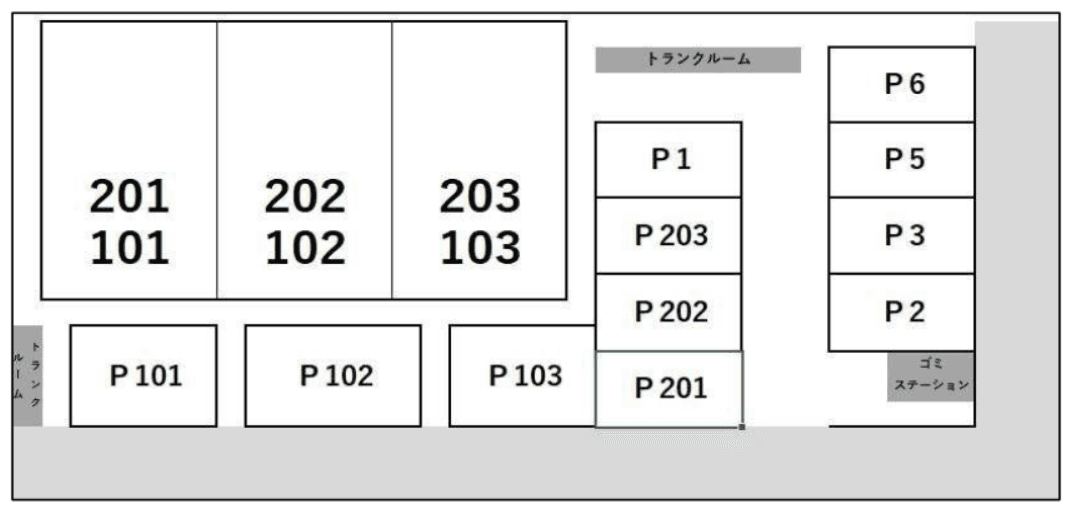 コン・プリオ駐車場の駐車配置図