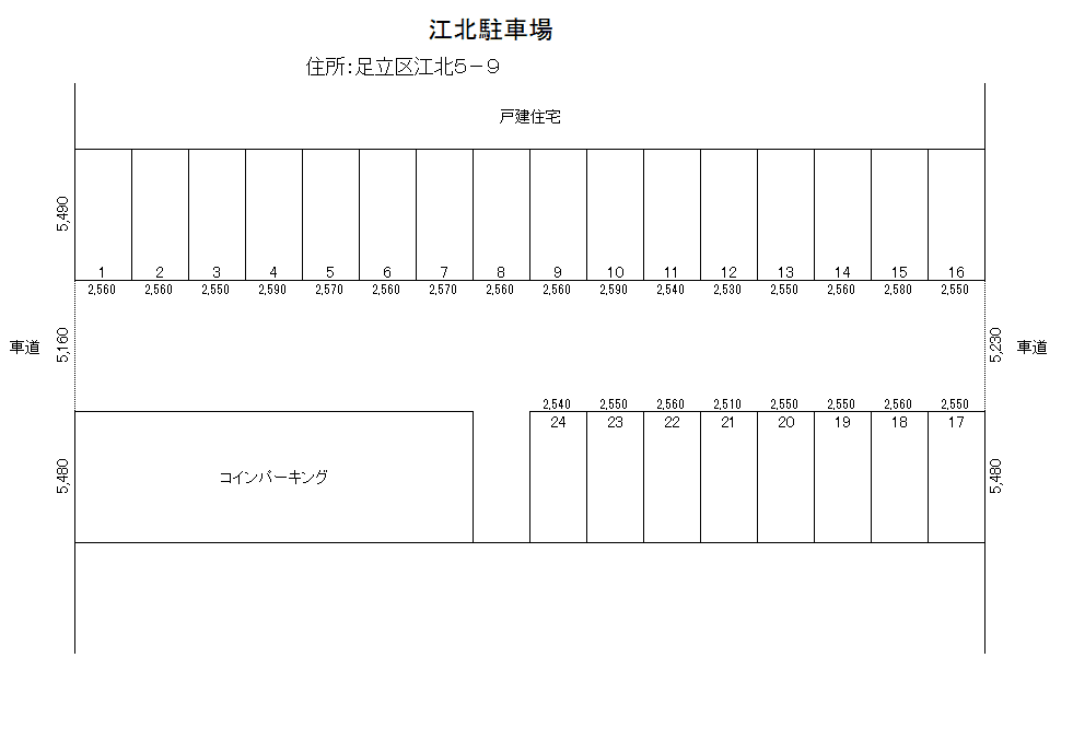 江北駐車場の駐車配置図