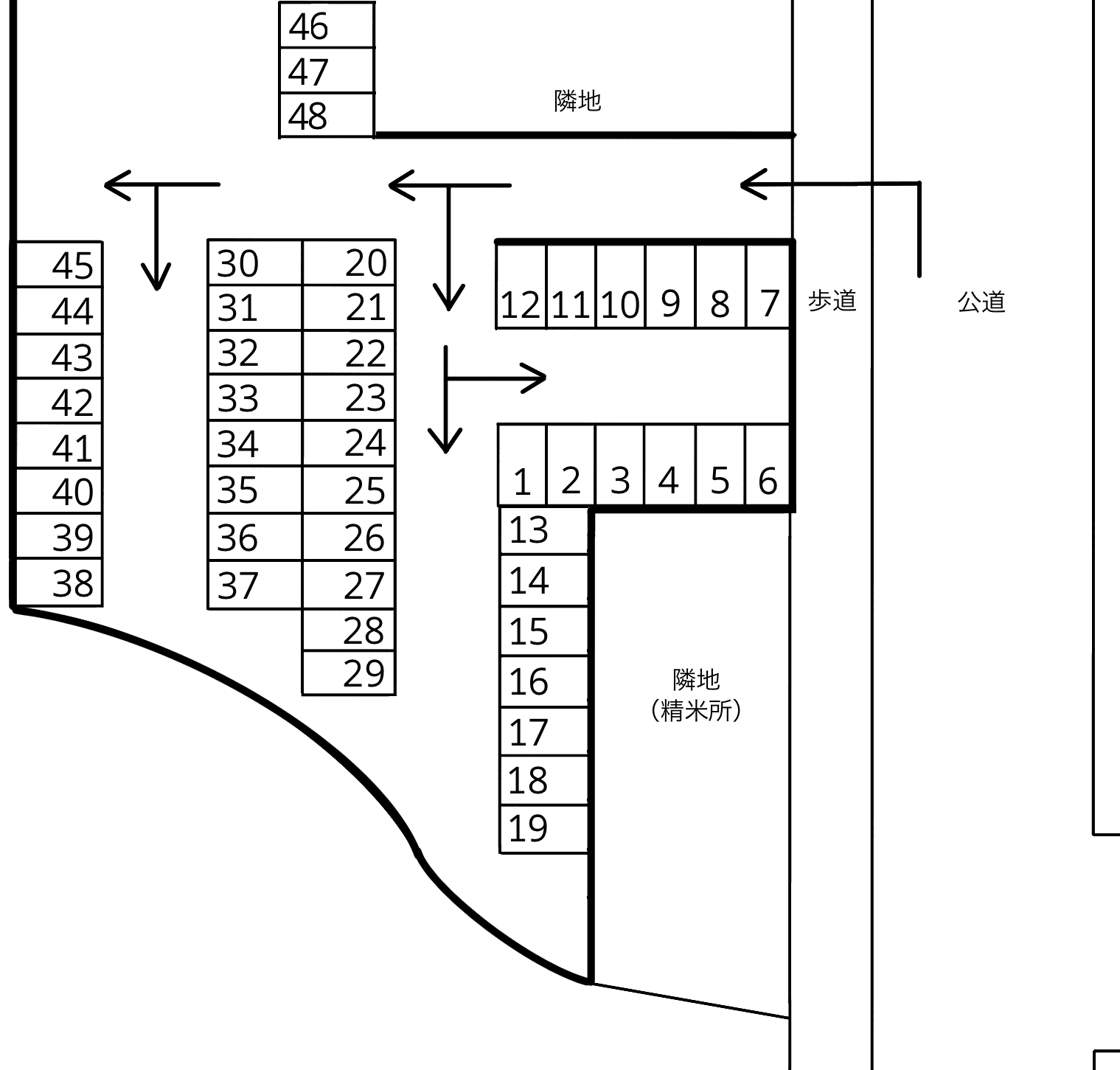 若生パーキングⅠの駐車配置図