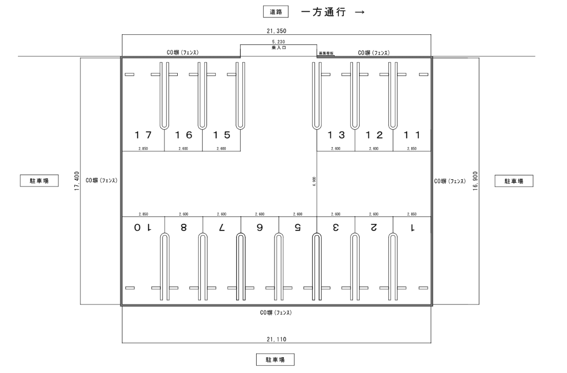 パーキングスペース東中通1番町月極駐車場の駐車配置図