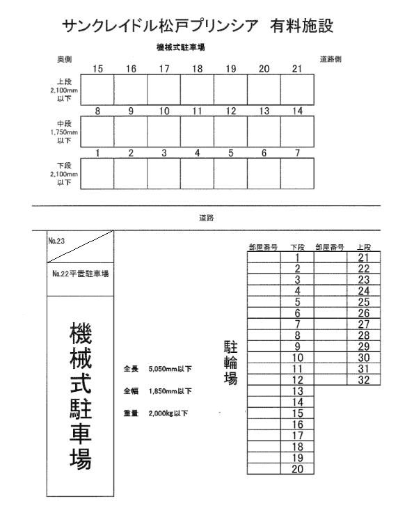 サンクレイドル松戸プリンシアの駐車配置図