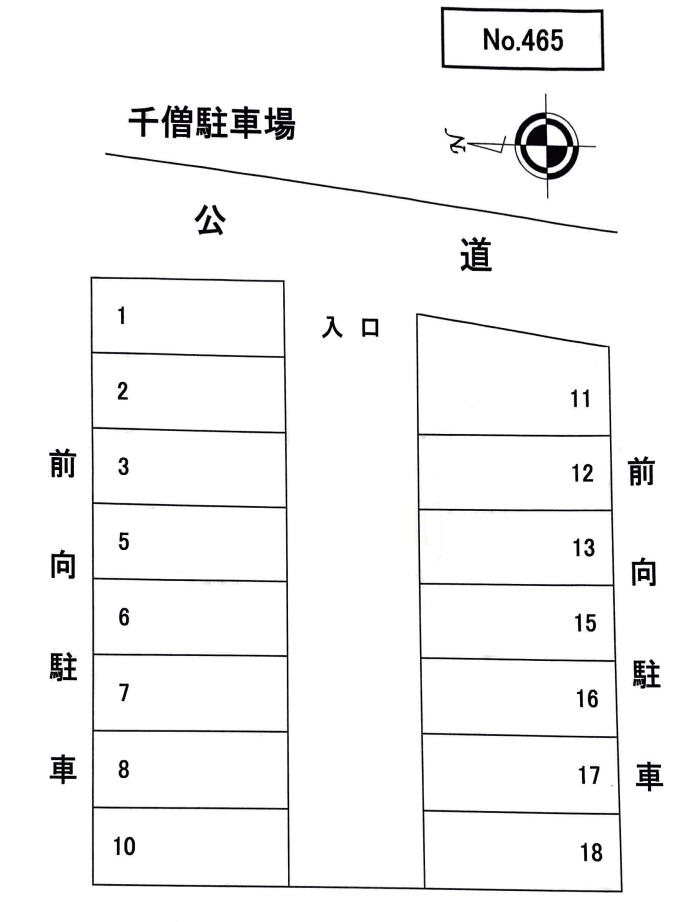 千僧駐車場の駐車配置図