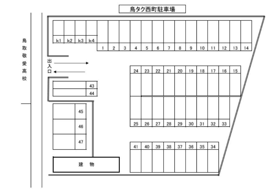 鳥タク西町駐車場の駐車配置図