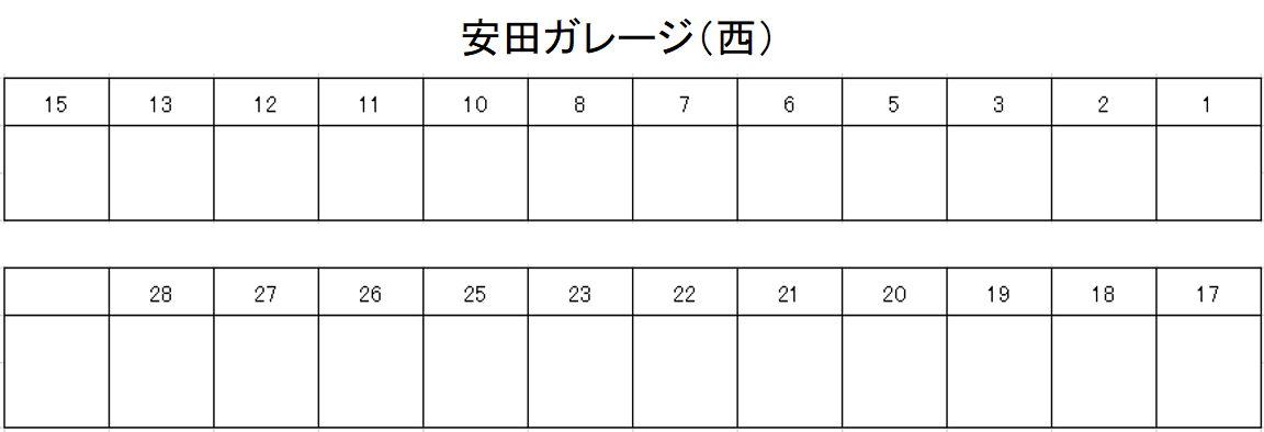 安田ガレージ　西の駐車配置図