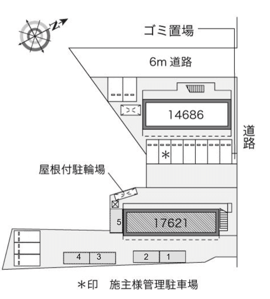 エスト長府(17621)　敷地外駐車場の駐車配置図