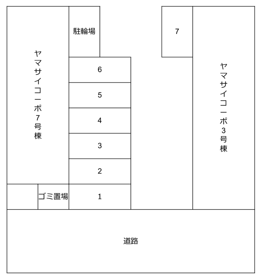 ヤマサイコーポ３、７号棟の駐車配置図