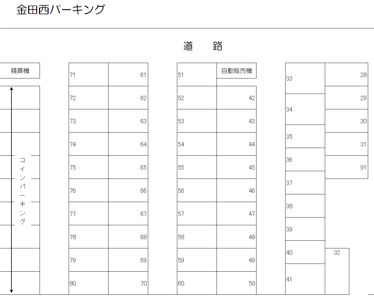 金田西パーキングの駐車配置図