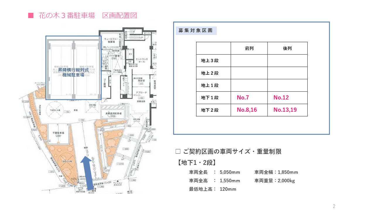 花の木３番駐車場の駐車配置図
