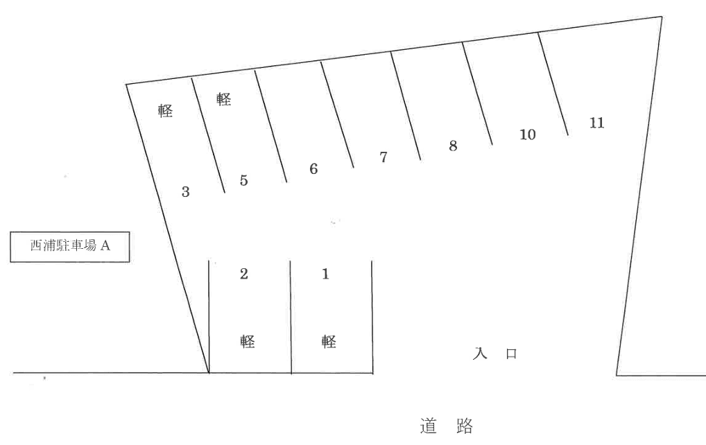 西浦駐車場　Bの駐車配置図