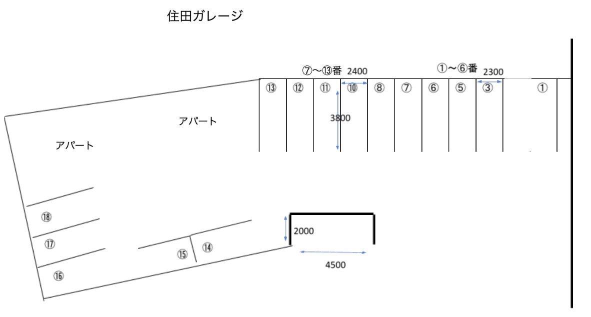 住田ガレージの駐車配置図