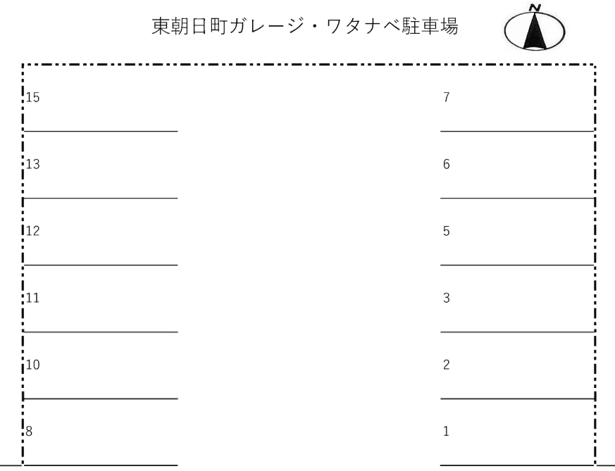 東朝日町ガレージ・ワタナベ駐車場の駐車配置図