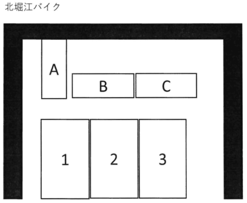 北堀江バイクの駐車配置図