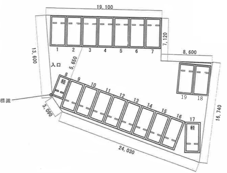 竹の塚5丁目森屋駐車場の駐車配置図