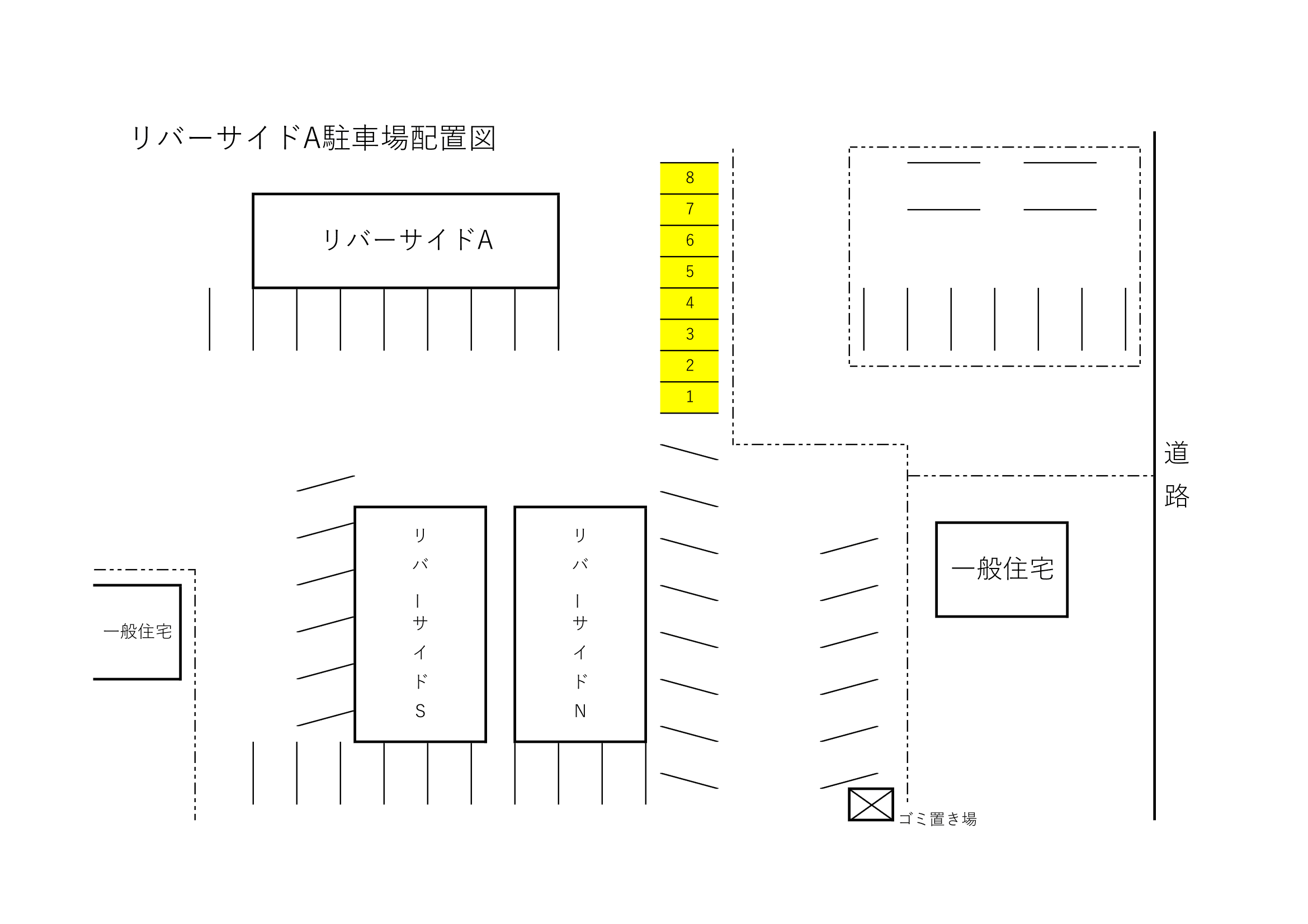 リバーサイドA月極駐車場の駐車配置図
