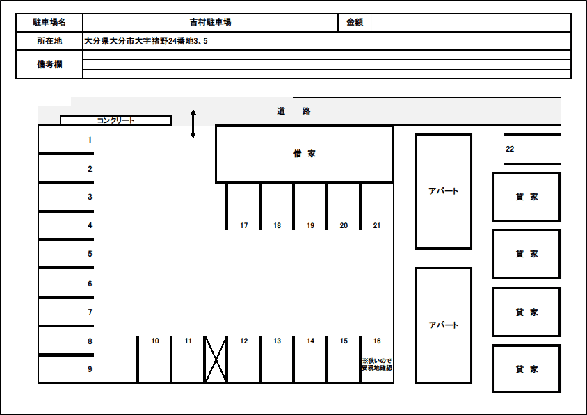 猪野吉村駐車場の駐車配置図