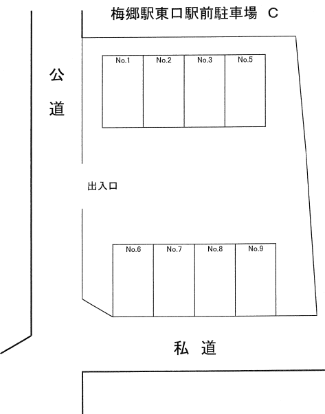 梅郷駅東口駅前駐車場Cの駐車配置図