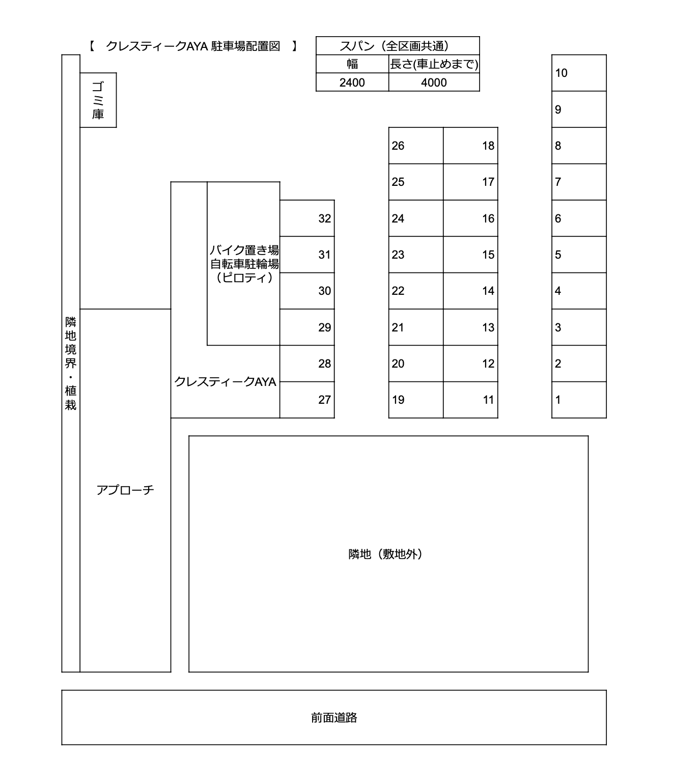 クレスティークAYAの駐車配置図