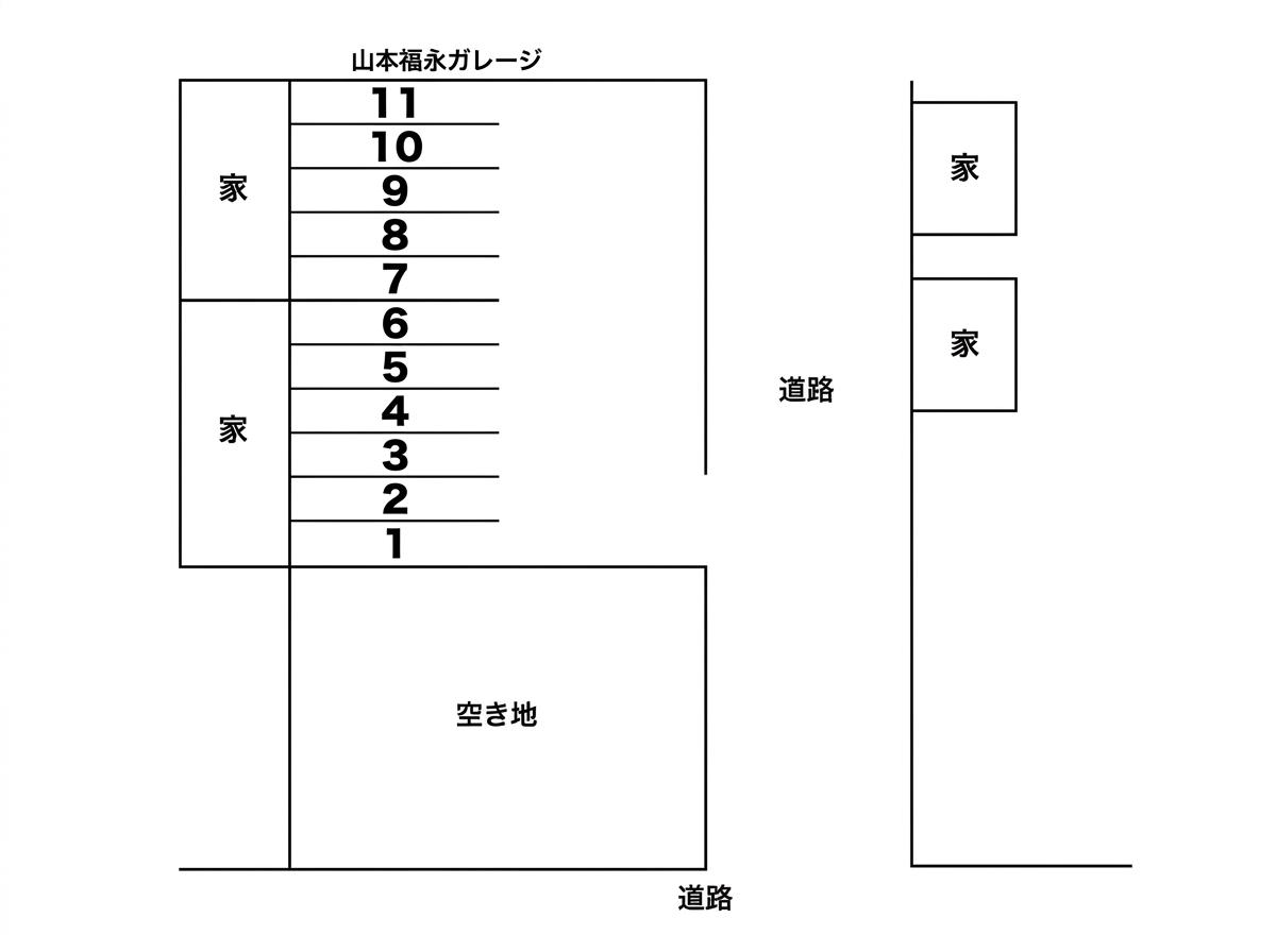 山本福永ガレージの駐車配置図