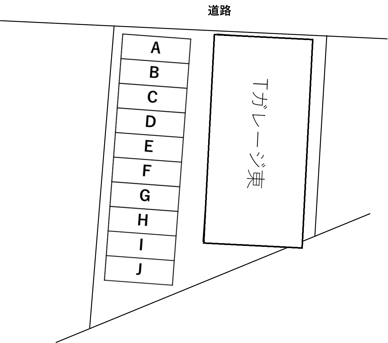 Tガレージ　西の駐車配置図