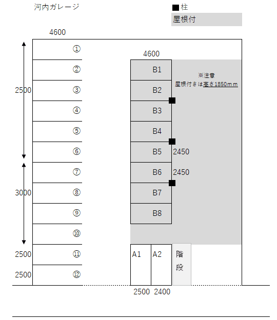 河内ガレージの駐車配置図