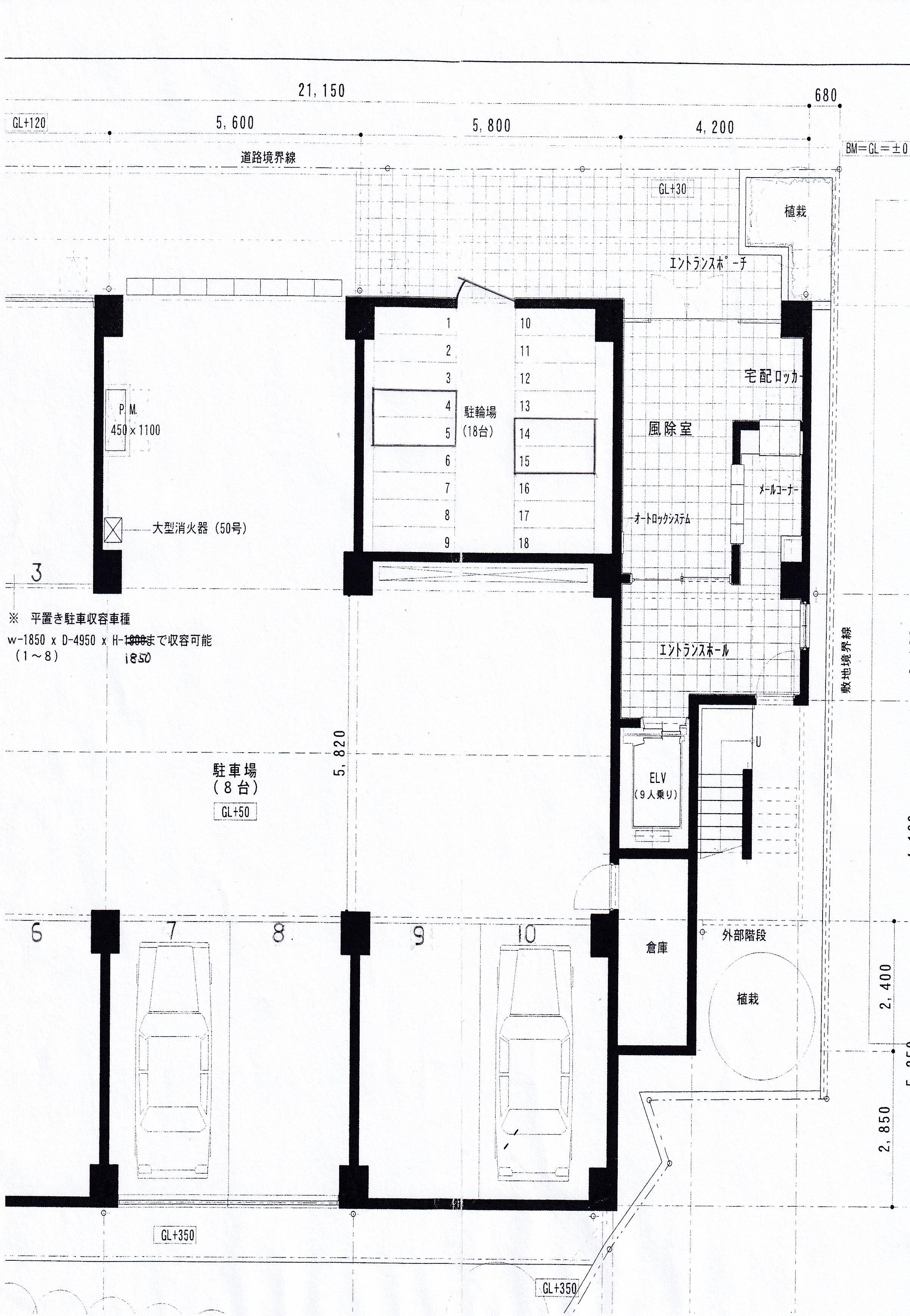 マンション悠＆愛駐輪場の駐車配置図