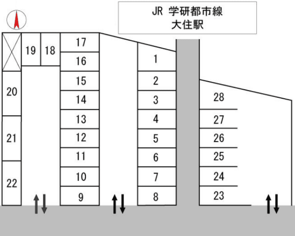 大住駅前ガレージの駐車配置図