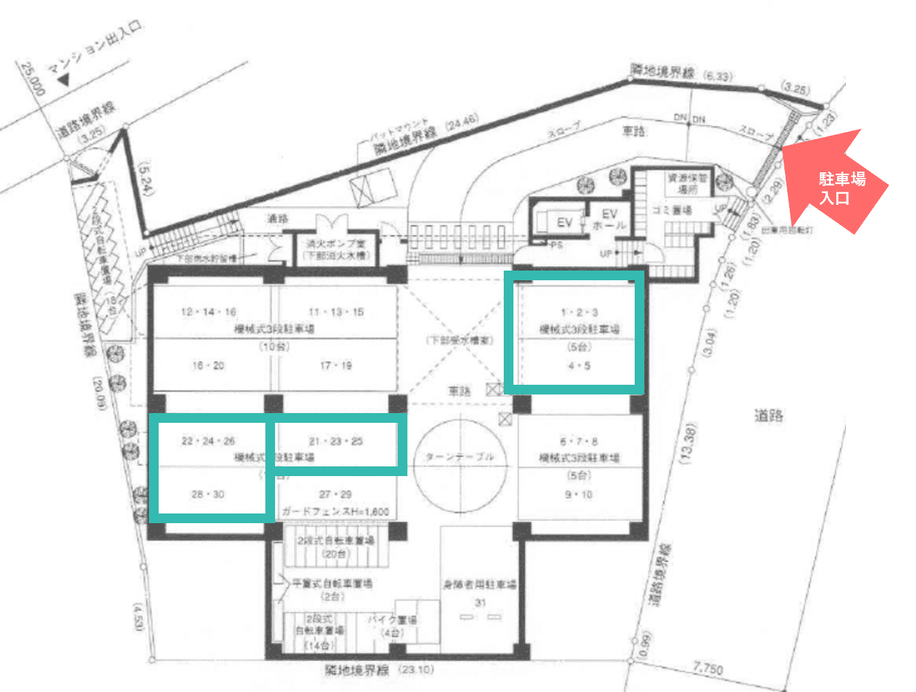 高輪一丁目駐車場の駐車配置図