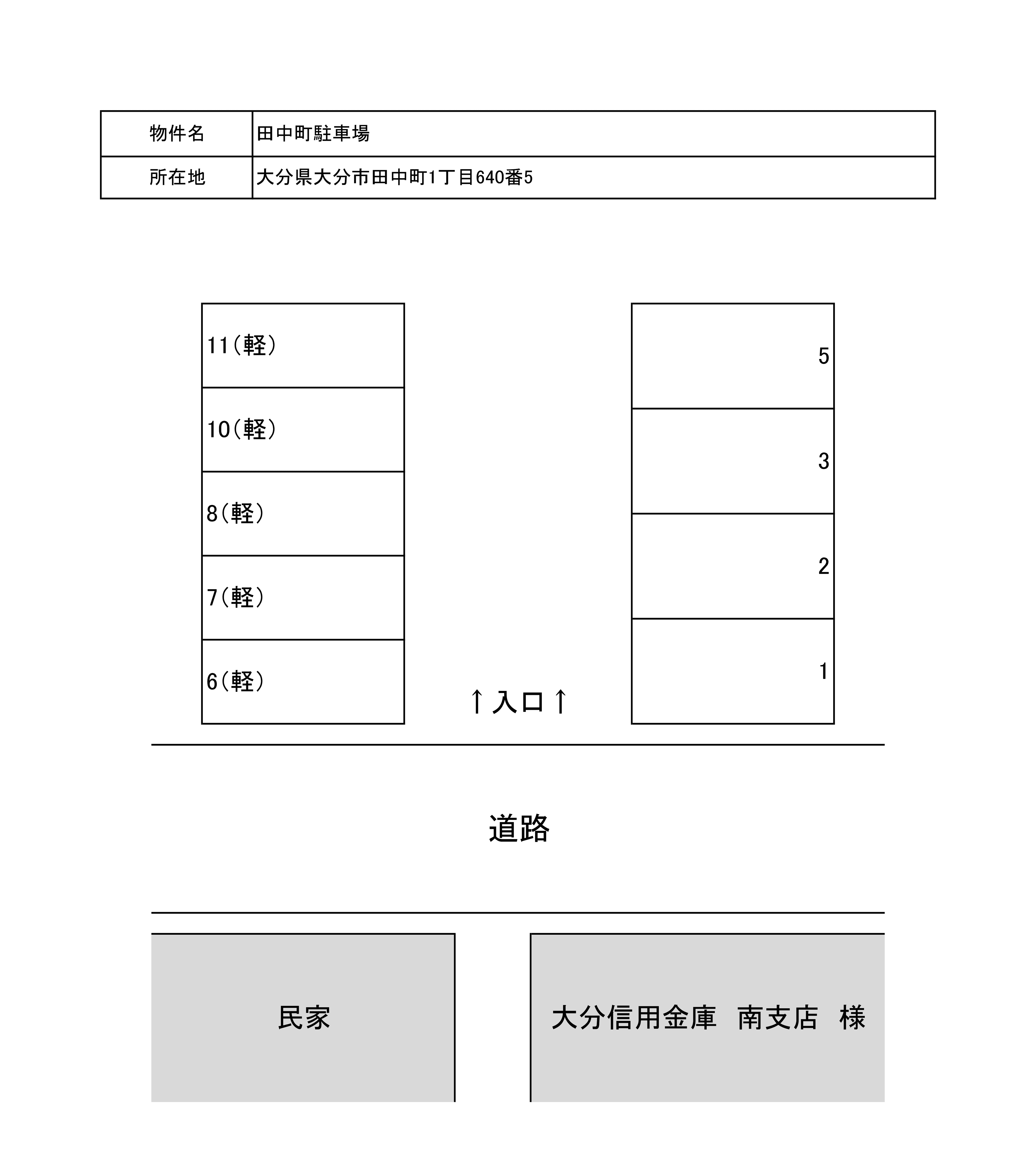 田中町駐車場の駐車配置図