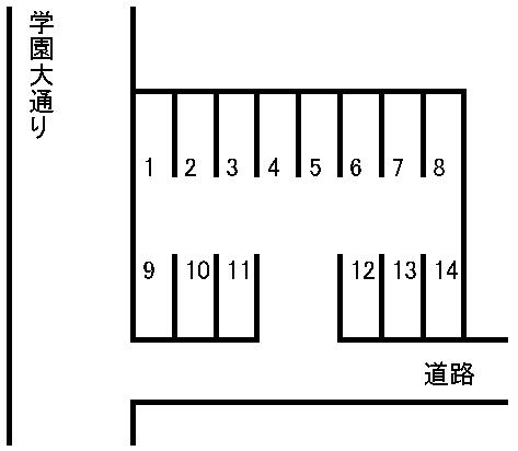 県劇横駐車場の駐車配置図
