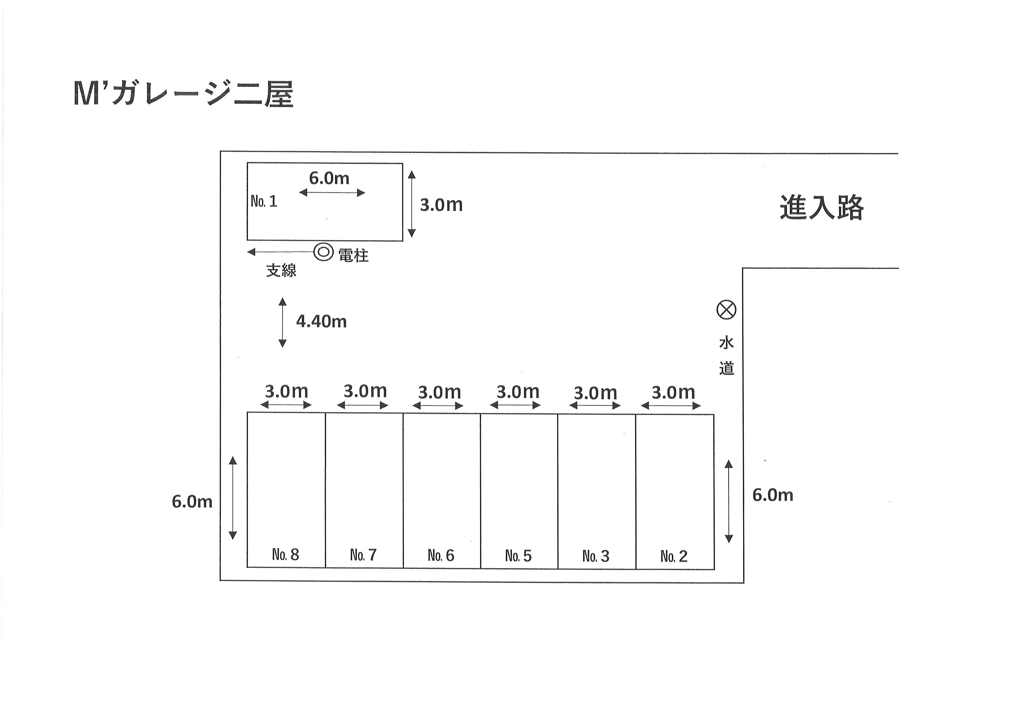 M’ガレージ二屋の駐車配置図