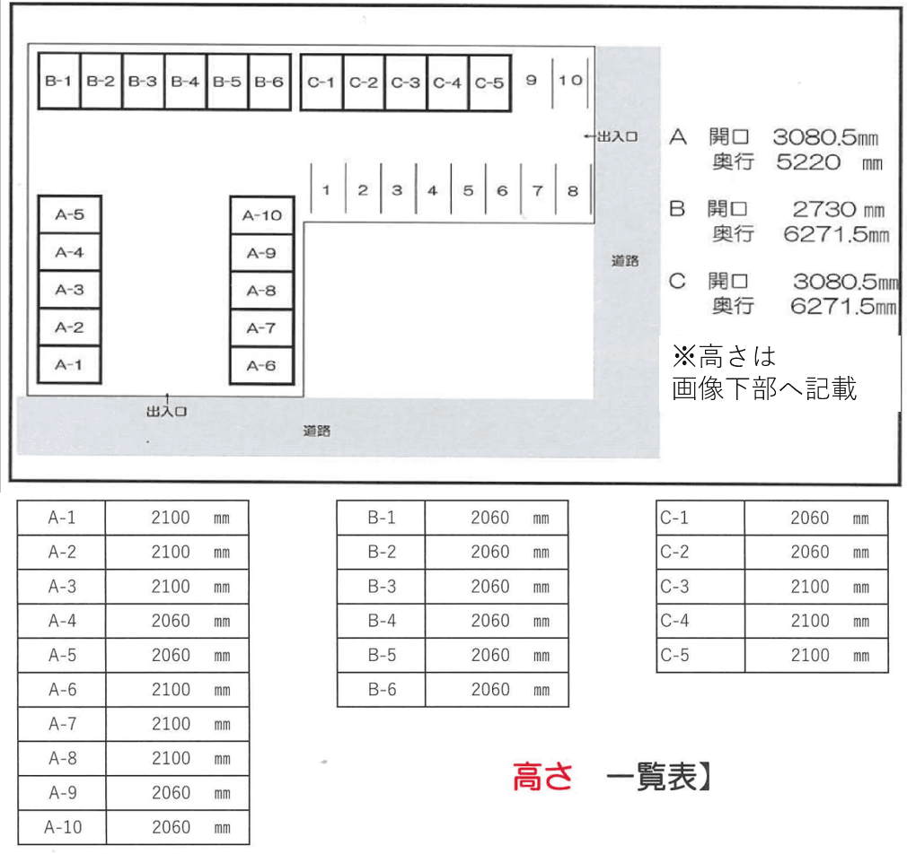 東海パーク藤方ガレージの駐車配置図